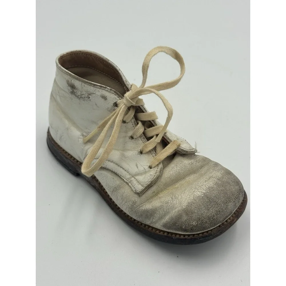 Antique Unisex Infant Toddler Baby Lace Right Shoe Leather Vintage